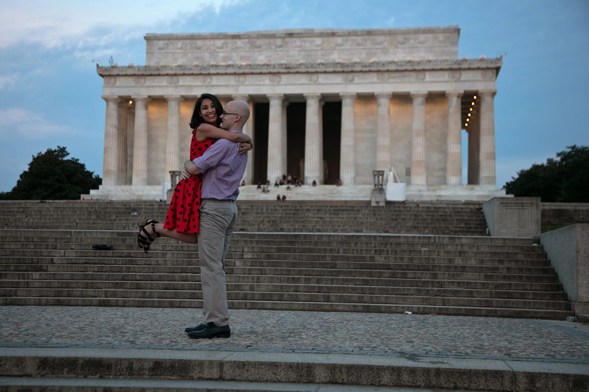  Benafsha and Matt’s sunrise engagement shoot at the Lincoln Memorial. 