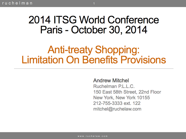 Anti-Treaty Shopping: Limitation on Benefits Provisions