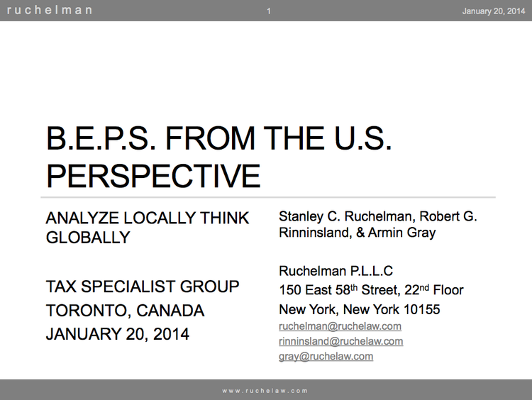 B.E.P.S. from the U.S. Perspective: Analyze Locally, Think Globally