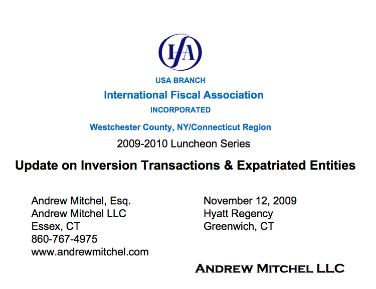 Update on Inversion Transactions &amp; Expatriated Entities