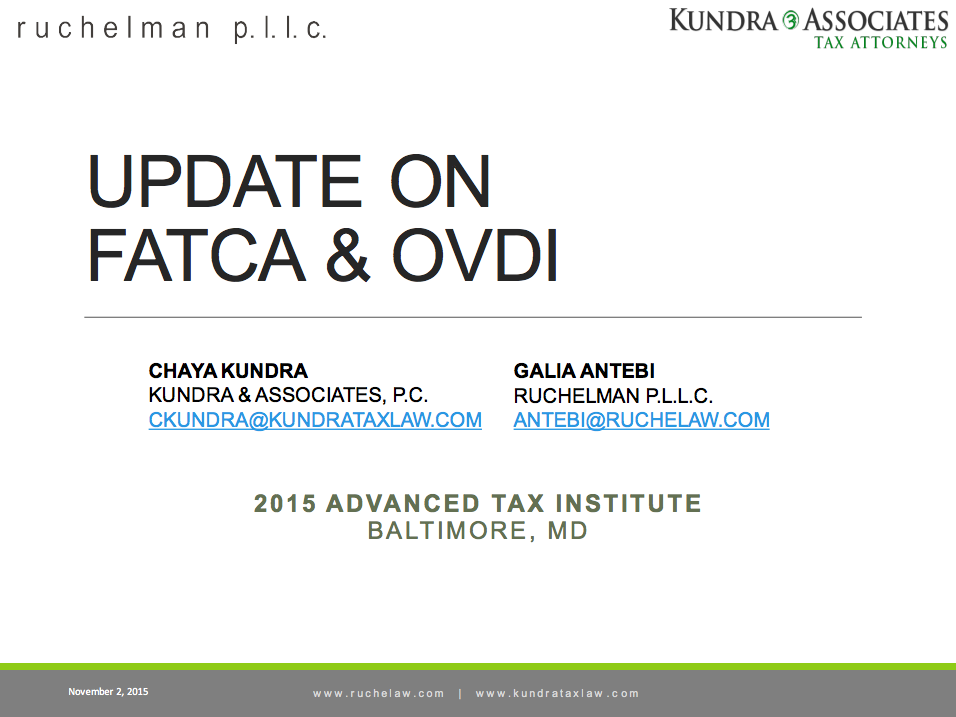 Update on FATCA & OVDI