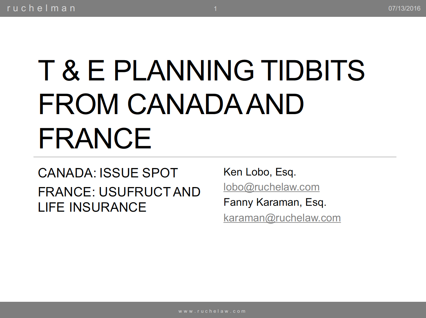 T & E Planning Tidbits from Canada and France