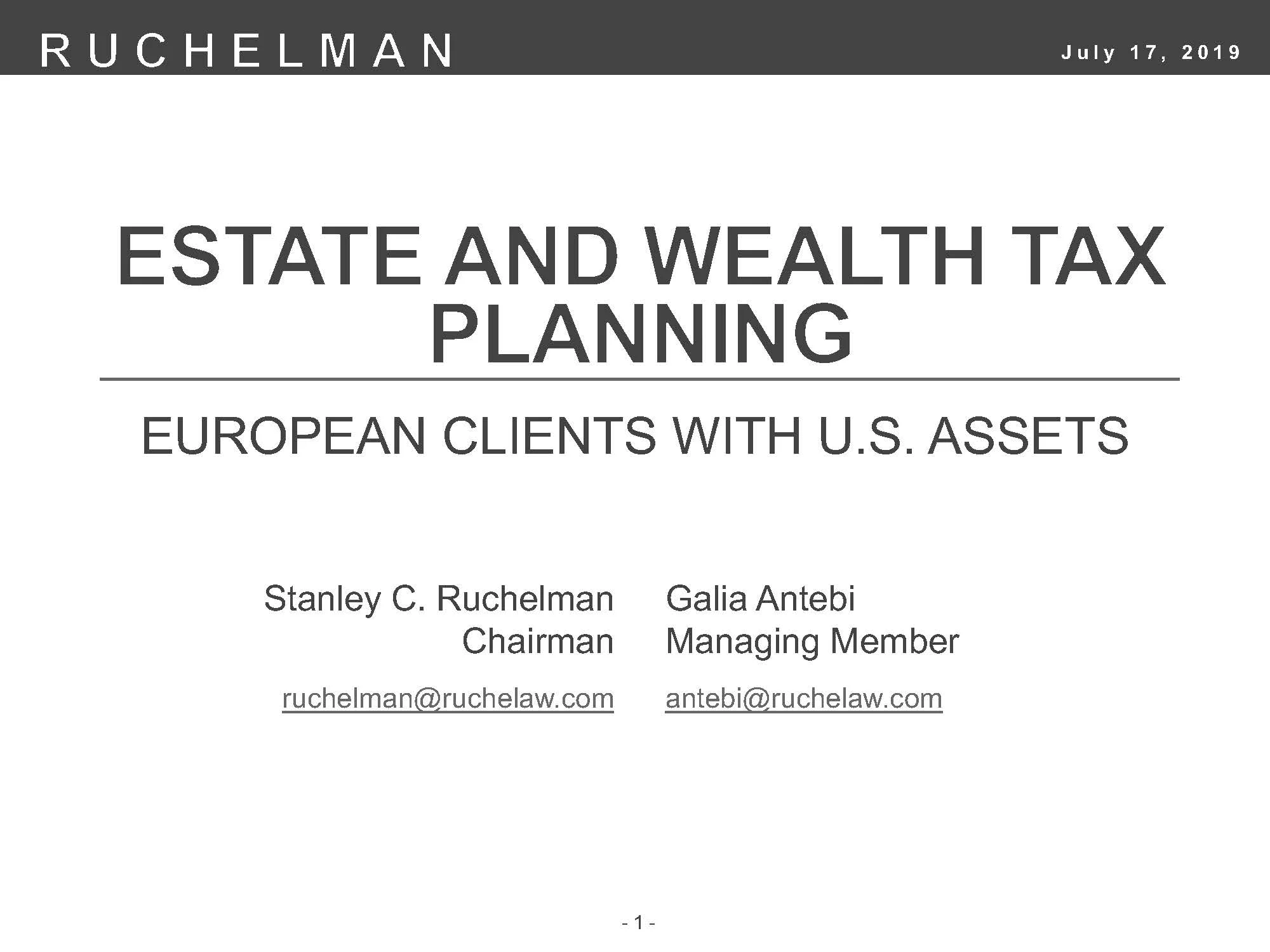 Estate and Wealth Tax Planning: European Clients with U.S. Assets