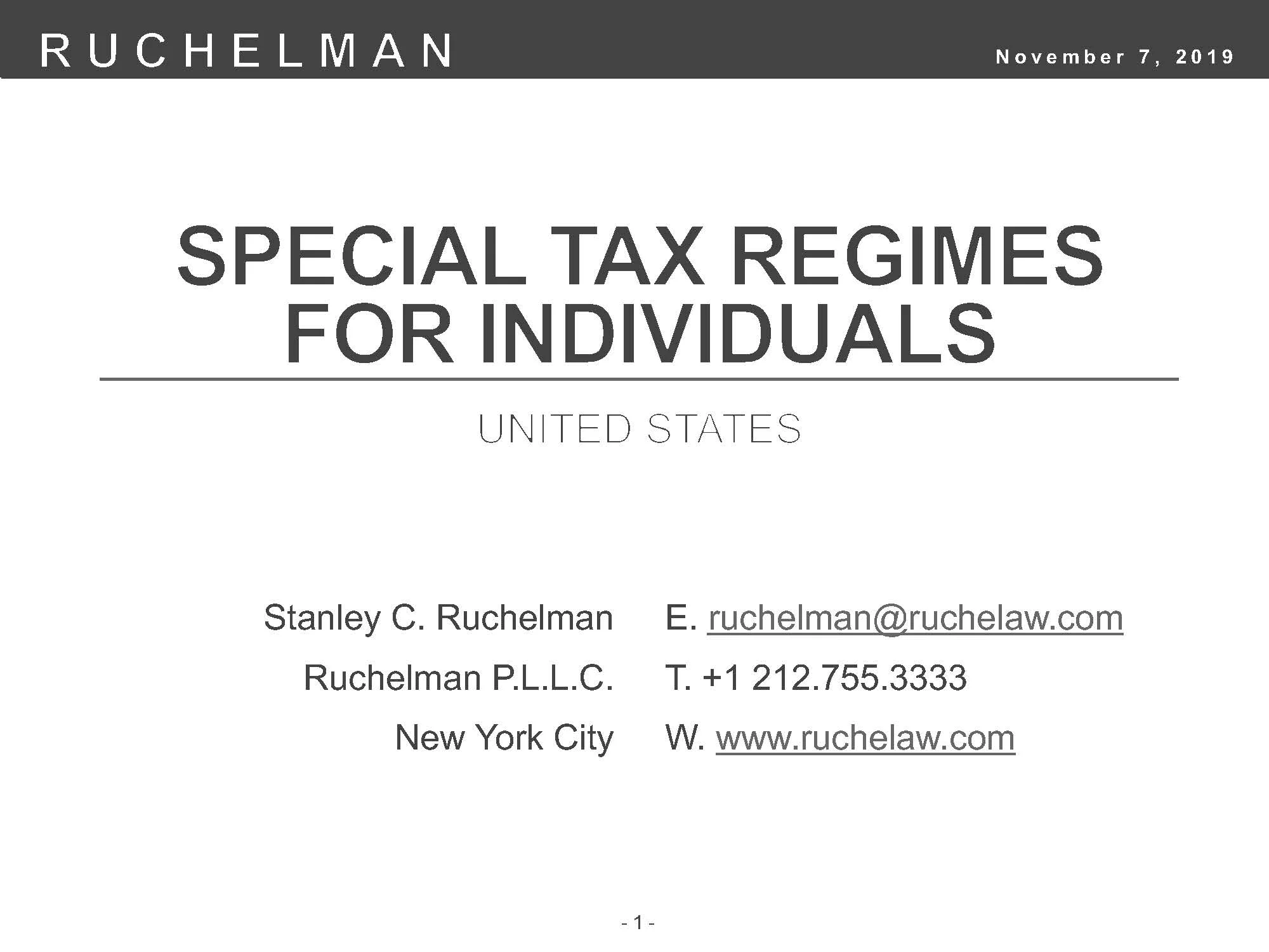 Special Tax Regimes for Individuals: United States