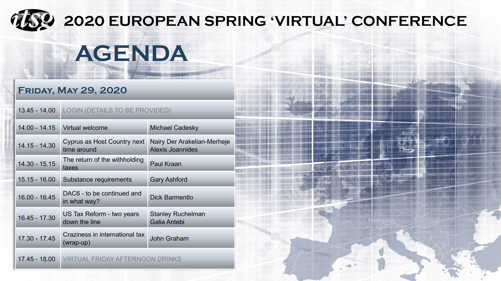 2020 ITSG European Spring Virtual Conference: Agenda &amp; Speaker Biographies