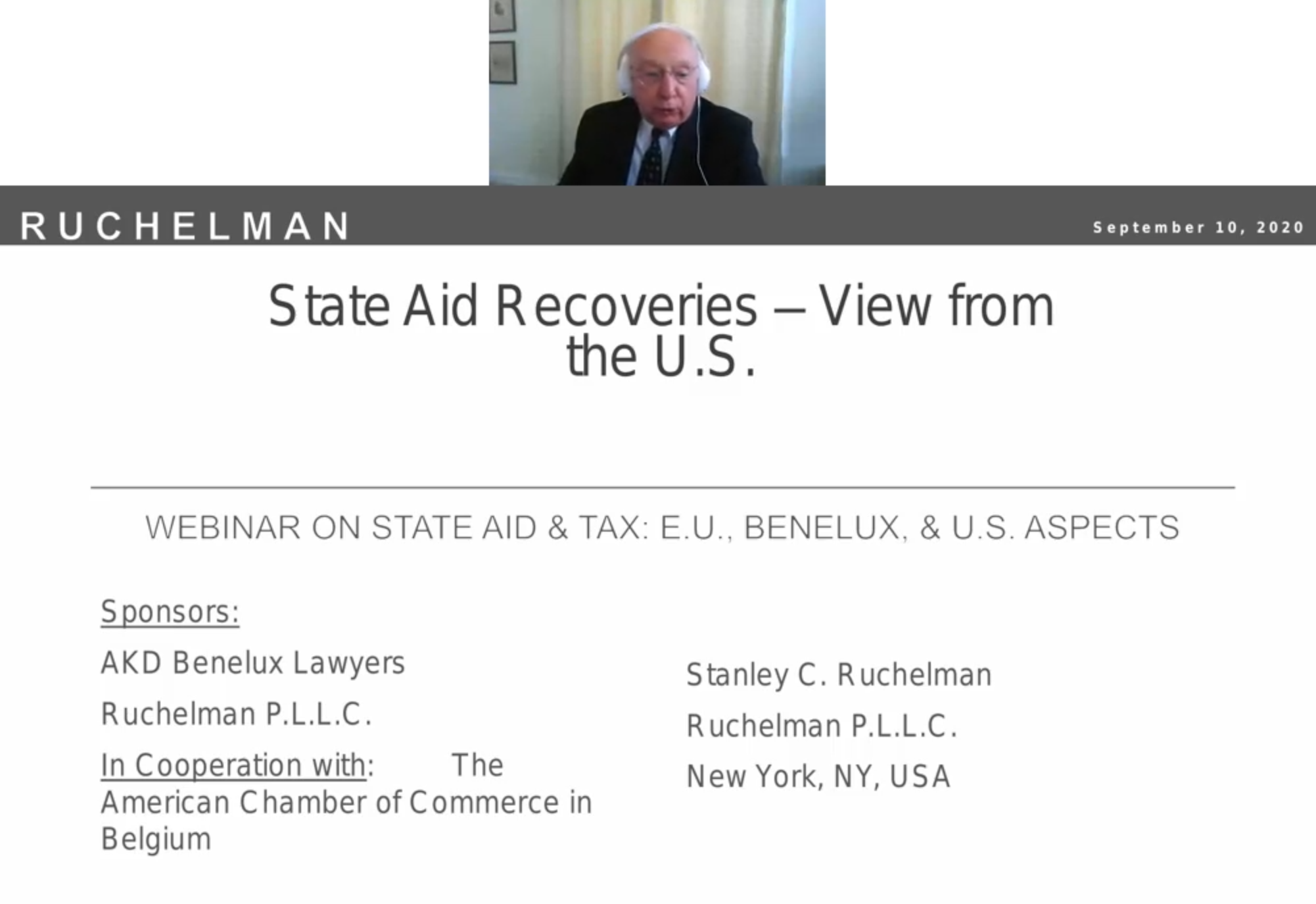 Video | Webinar on State Aid &amp; Tax: E.U., Benelux &amp; U.S. Aspects