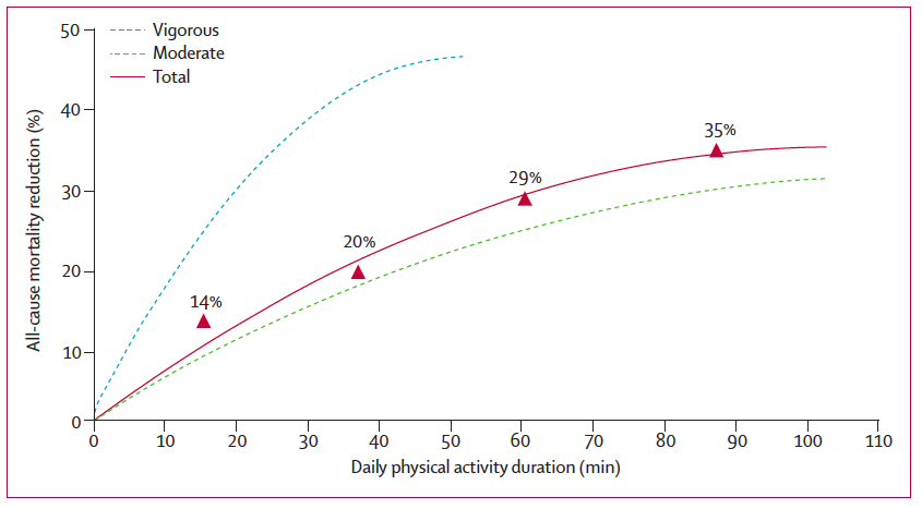 Daily physical activity duration and all-cause mortality reduction
