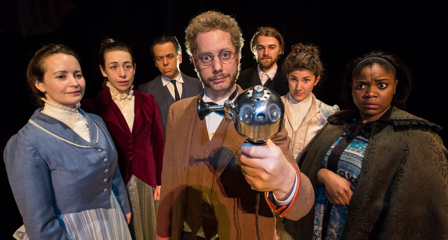  Cast, from left: Annie (Michelle LeBlanc), Mrs. Daldry (Sarah Finn), Mr. Daldry (David Frisch), Dr. Givings (David Whiteley), Leo Irving (Robin Toller), Mrs. Givings (Sascha Cole) and Elizabeth (Dilys Ayafor).  Photography by A. Alexander    