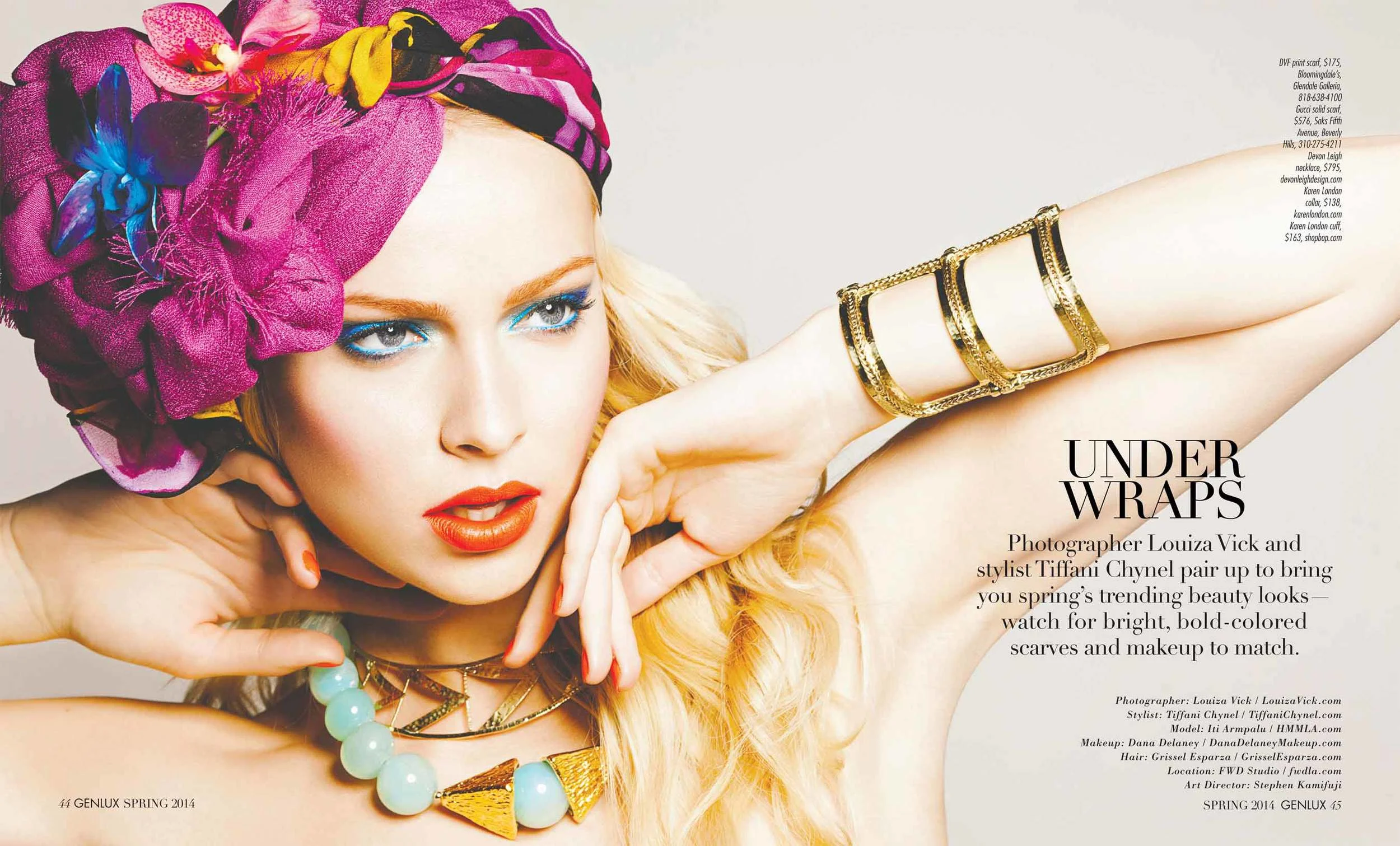 Stylist Tiffani Chynel did a great job of creating a six-page centered on scarves and jewelry. One of the things I enjoy doing is coming up with headlines for our fashion stories. Our new intern Emily Hassard did a good job of coming up with a few for this issue. 