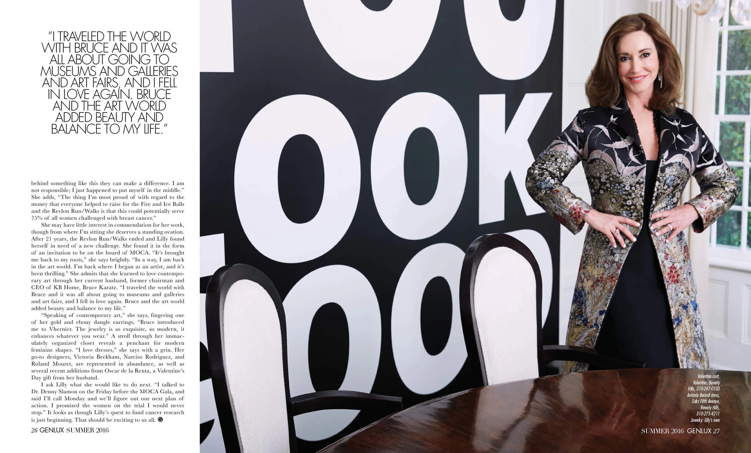 Lilly Tartikoff Karatz in Valentino coat at her home in Bel-Air, California