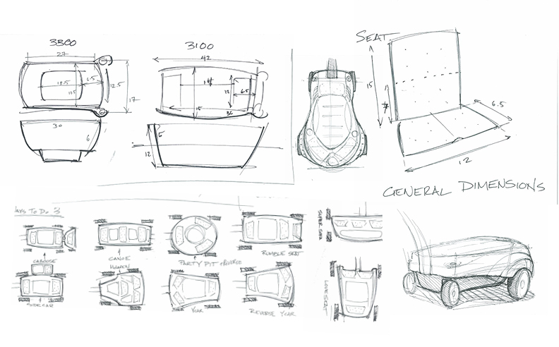 Initial sketches to determine seating requirements and configuration proportion.