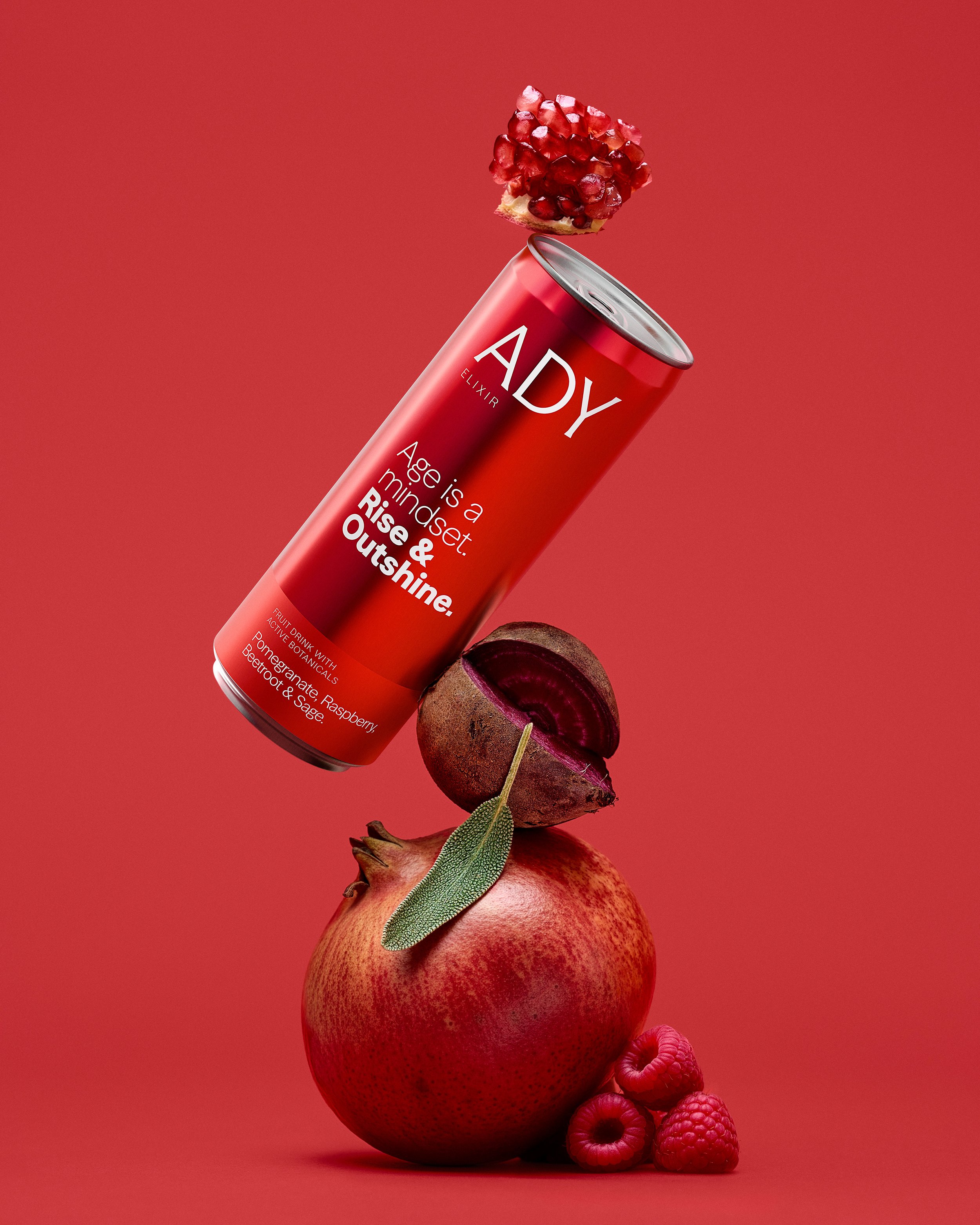 ADY Elixir, bebida premium para Emiratos Árabes Unidos. Imagen con IA integrada por Alfonso + Alicia Studio.