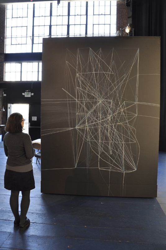 View of JPLZ Goin' To California , acrylic paint wall drawing 128 x 90 inches, Stop & Go Rides Again at ZSpace, San Francisco, October 2011.