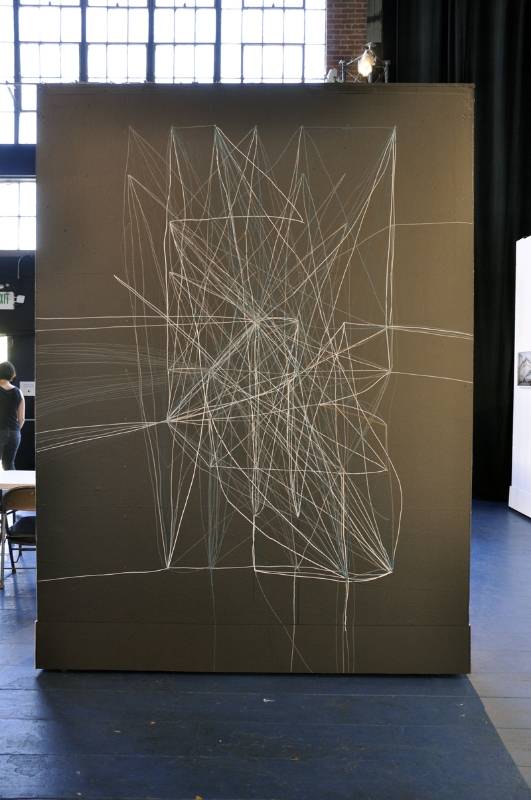 View of JPLZ Goin' To California , acrylic paint wall drawing 128 x 90 inches, Stop & Go Rides Again at ZSpace, San Francisco, October 2011.