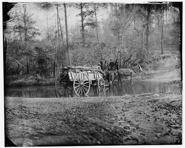 Virginia. Mule team crossing a brook , 1862-1865. Library of Congress.
