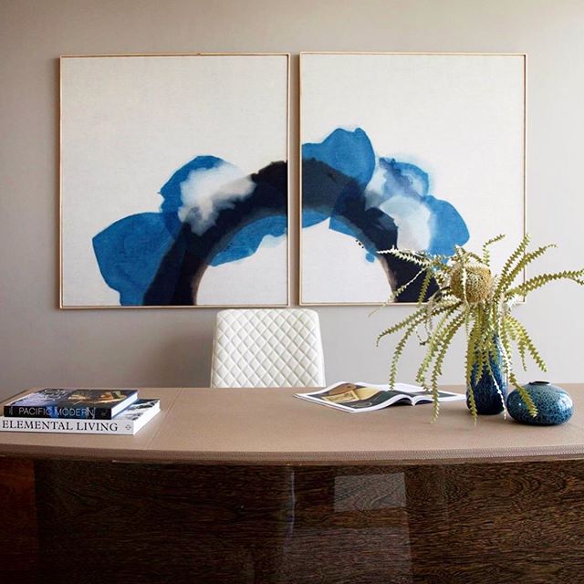 @tantalus_studio makes office time serene 💙many thanks
📸 @olivierf.koning 
#handdyed #contemporaryart #diptych #💙💙 #whalesongs  #thankyou