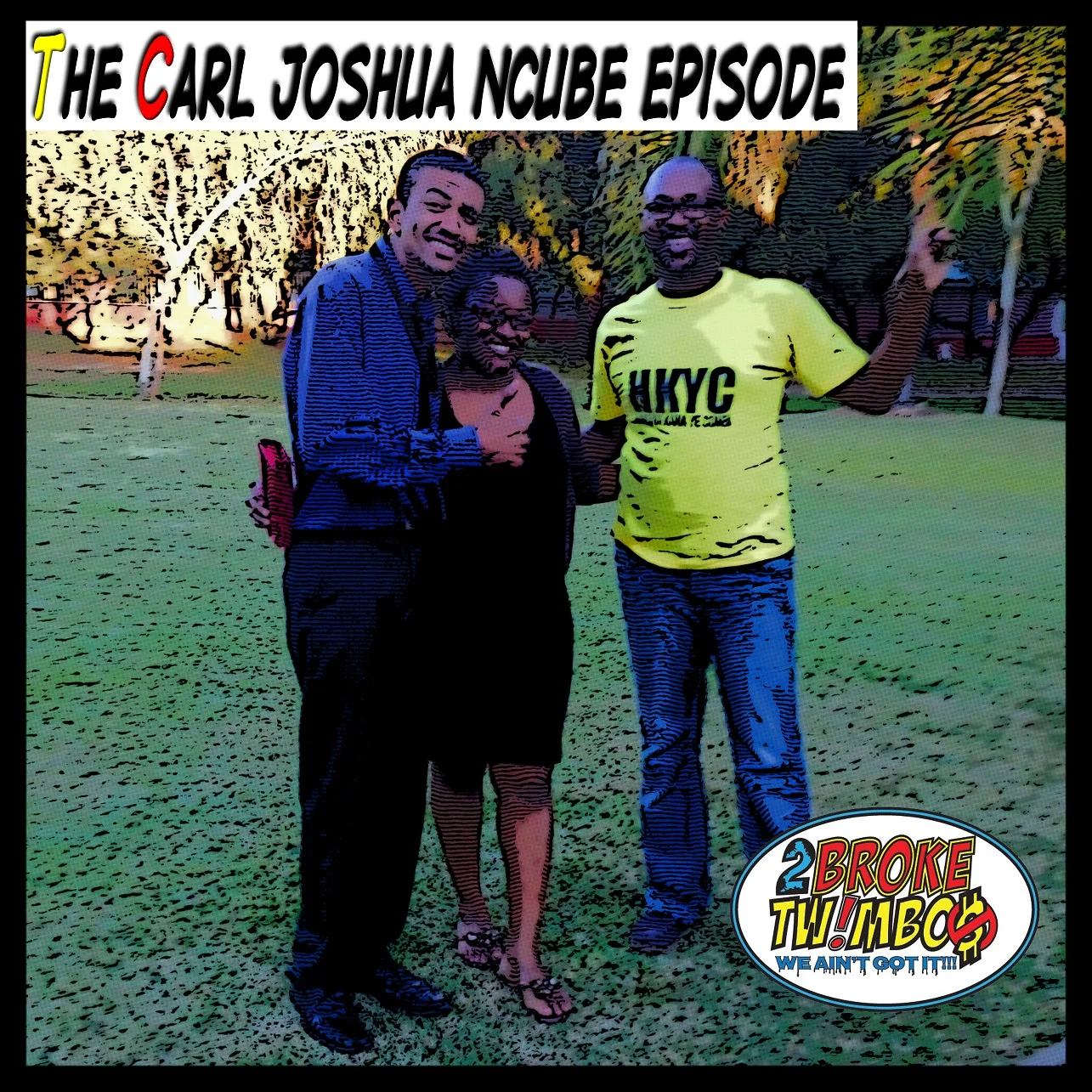 The Harare Gardens pose while holding leaves with Carl Joshua Ncube and his wife Nelsy.