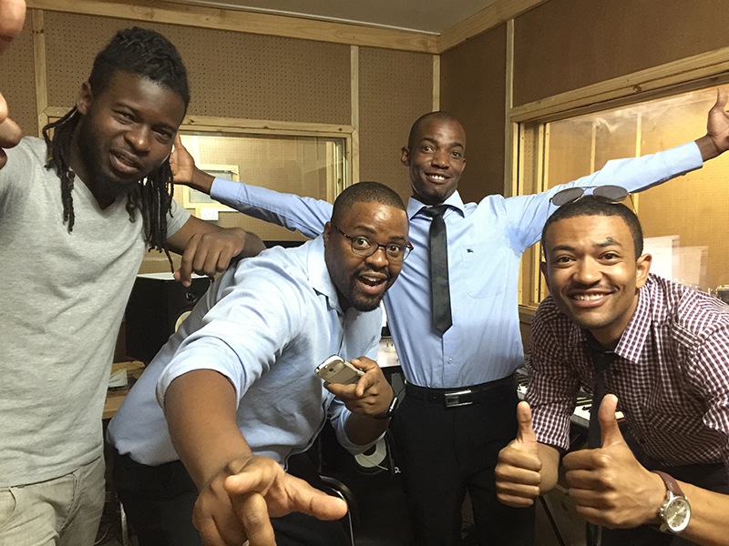 Here we see Oskid (second from the right) pictured with DJ Tamuka (extreme left) and two random idiots 
