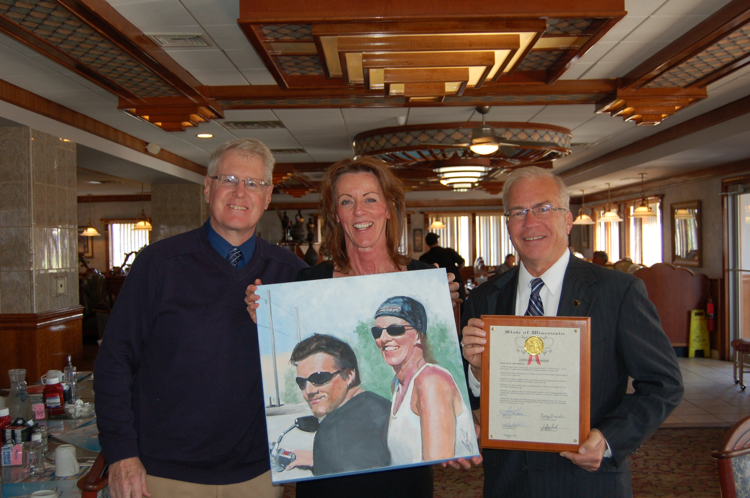 AARP Wisconsin Communications Director Jim Flaherty, APOPS Founder/Executive Director Sherrie Palm, Wisconsin Senator Stephen Nass