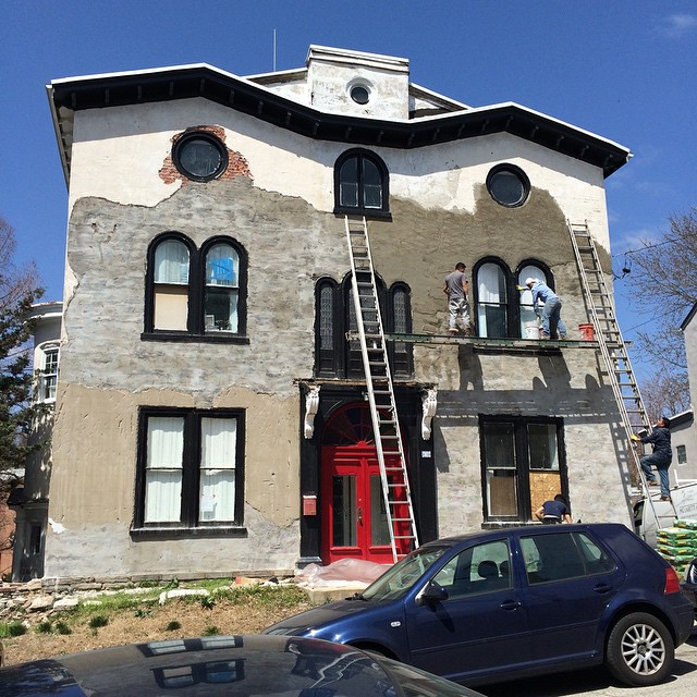 How wonderful! A historic gem in East Falls is getting some love. #restoration #stucco #eastfalls #newlife