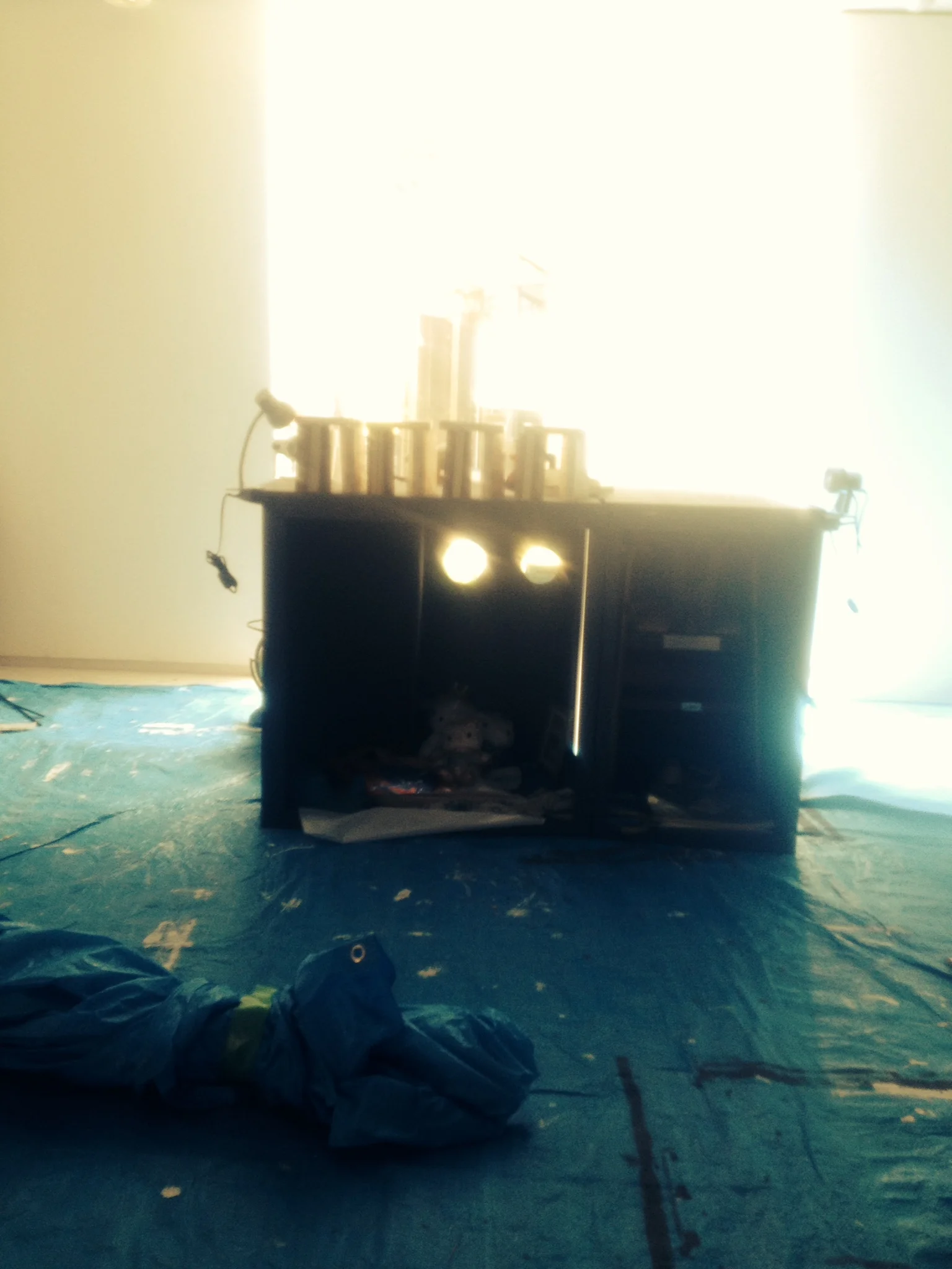 Me rehearsing and thinking about this puzzle box of a set and the many objects given to me from my aunt. 