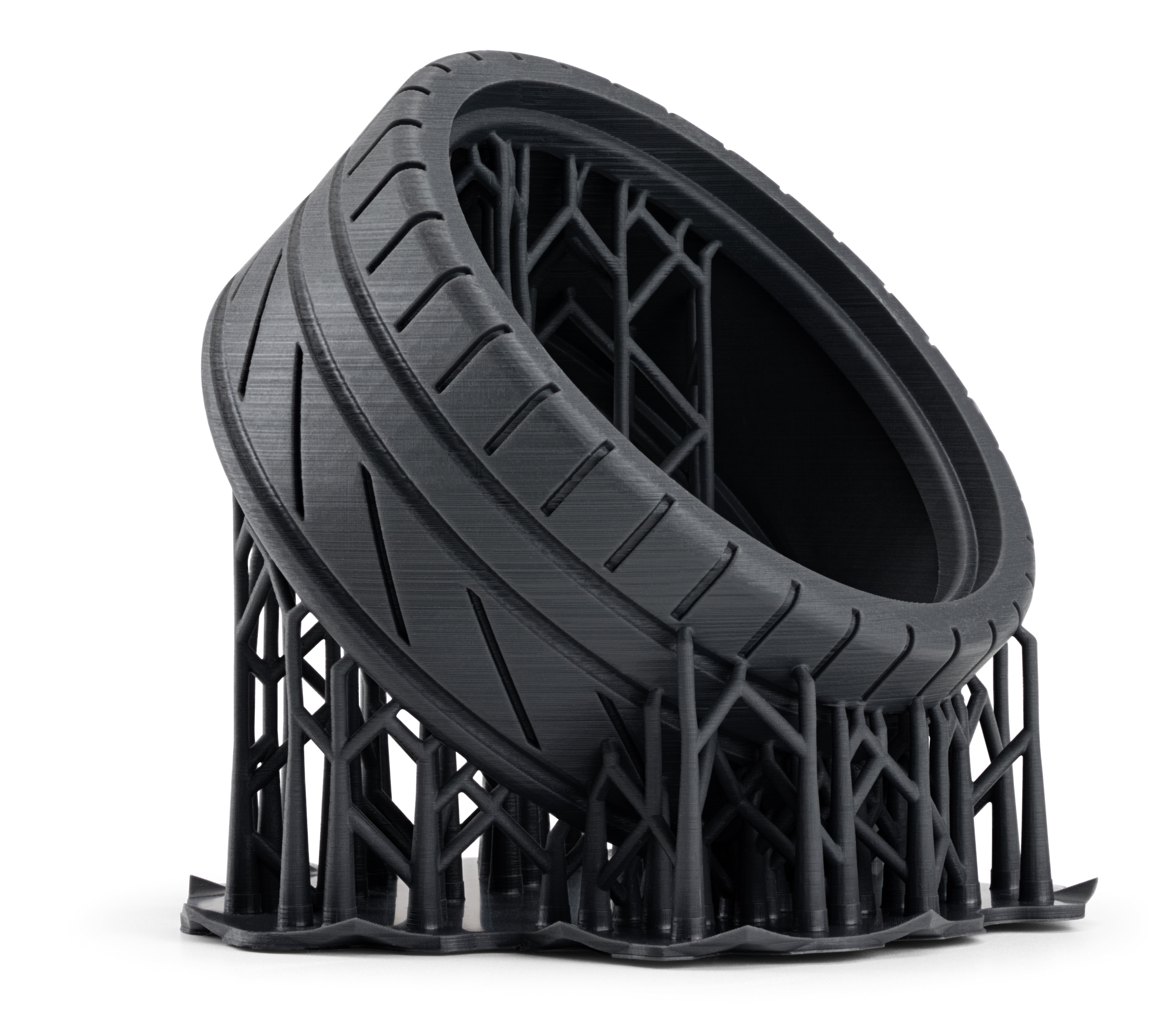 SLA 3D printed flexible tire on ‘supports’. (Source:http://bit.ly/2wyIvN4)