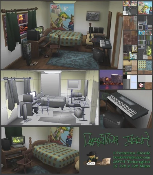 Photo courtesy of Christina Douk: First projects modeling and texturing for games - 2009 (Christina’s bedroom)