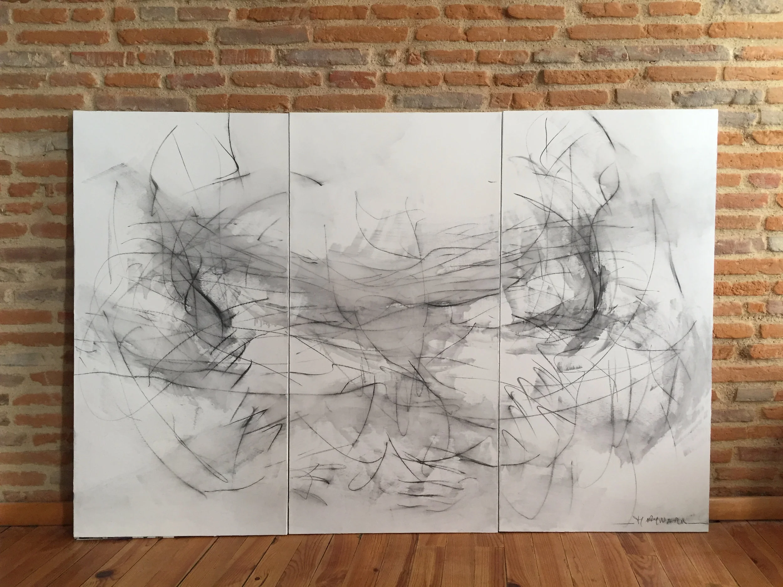 Triptych - Graphite on canvas - size 120x180 cm / 47x71 inches