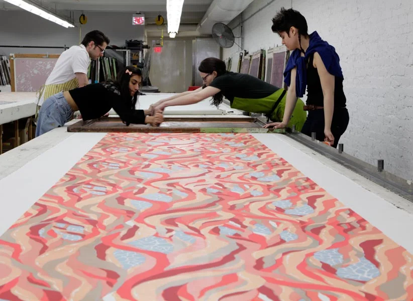 Run Forever (in process), screen print on muslin, 2013