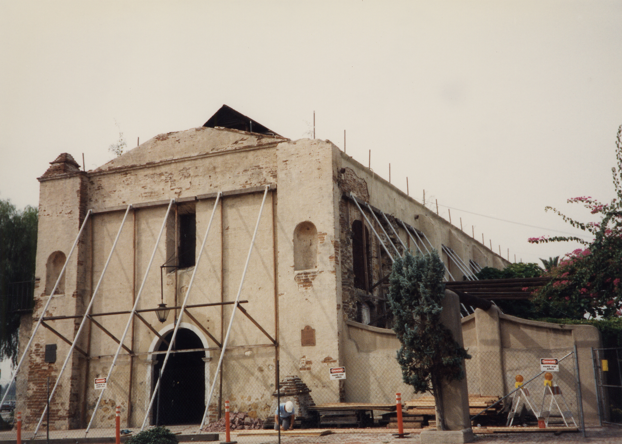 East elevation of old mission showing steel bracing installed after earthquake.jpg