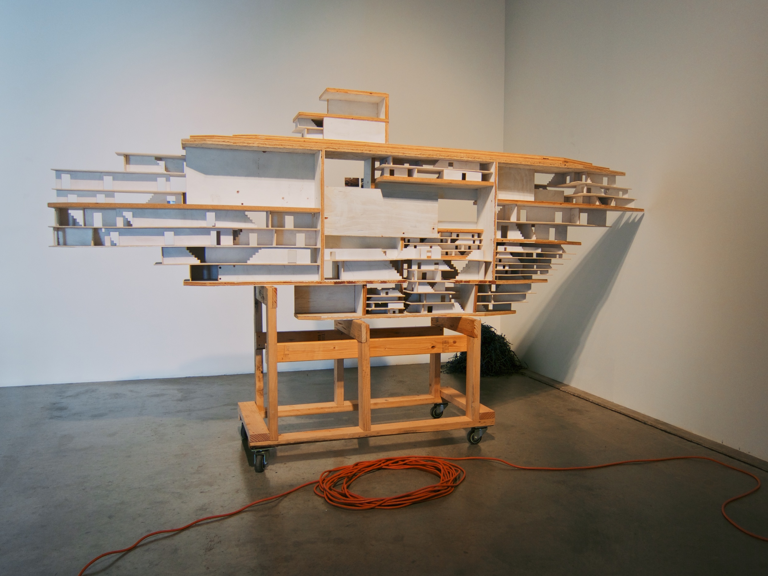  Model ship built from plywood, 2x4s and casters, 10x6x4 feet, 2014. 