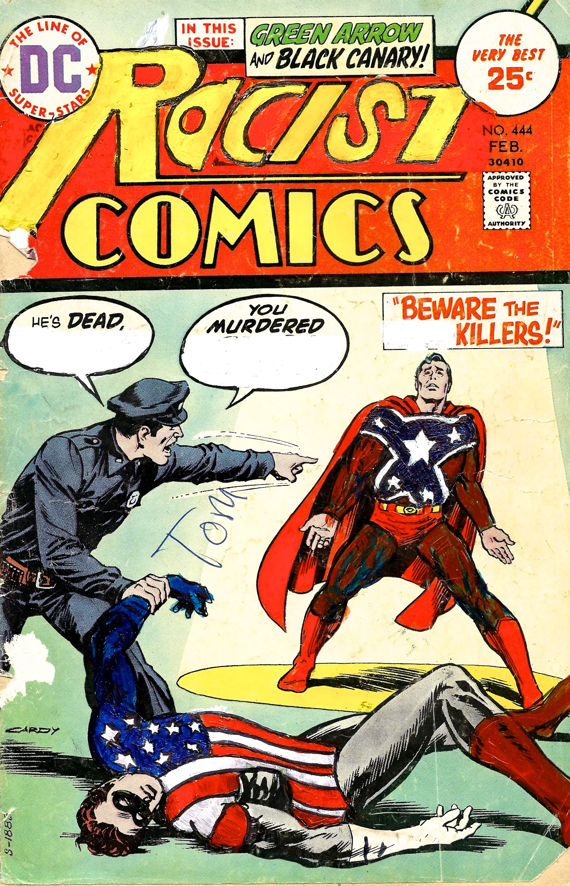 Kumasi J. Barnett Racist Comics #444 Beware the Killers, 2019 Acrylic, marker, pen and oil marker on comic book 9 3/4h x 6 1/4w inches