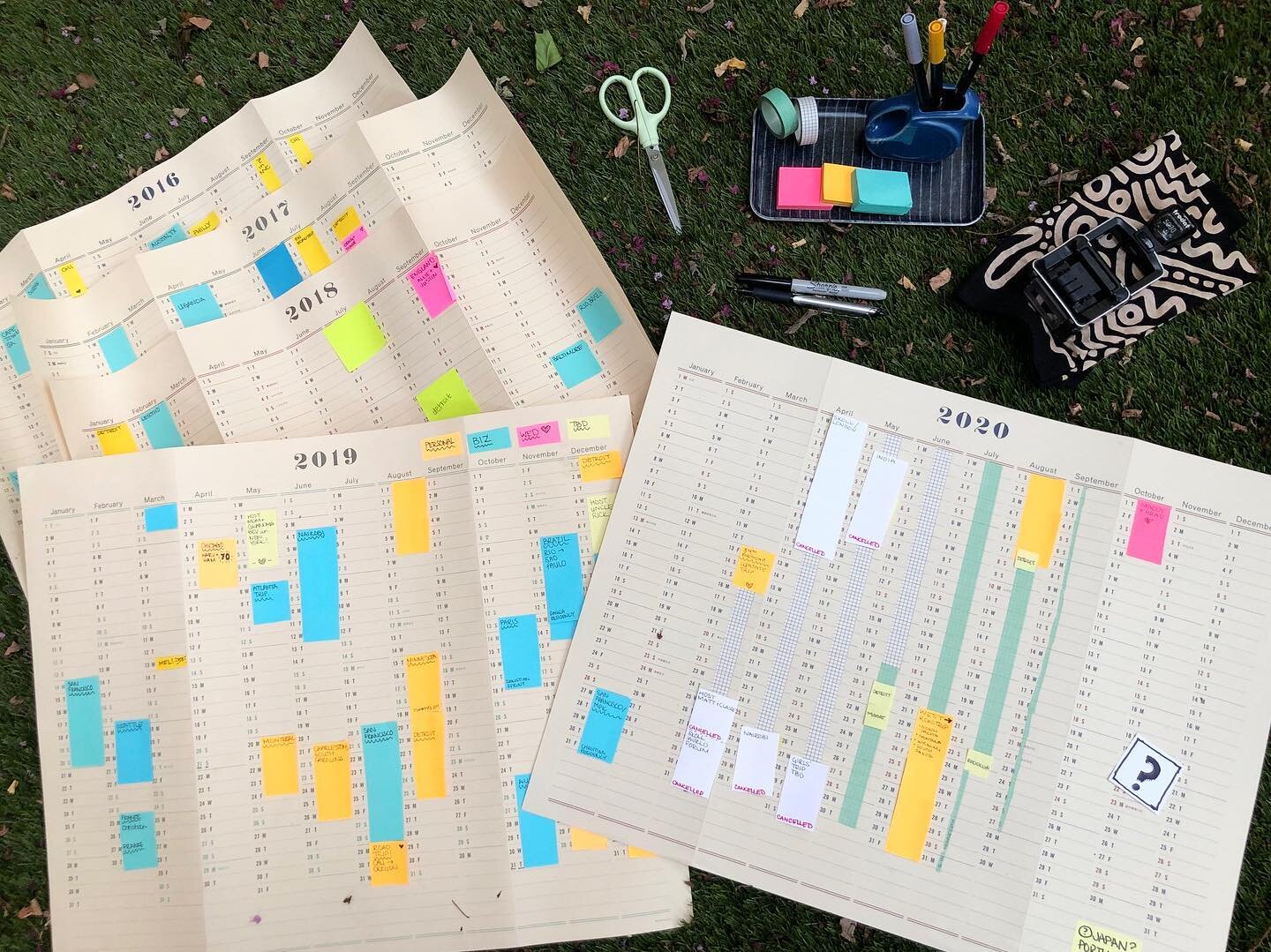 A month ago, I compared my 2020 and 2019 calendars. 

I began tracking my travels with these analog calendars about five years ago. I had just moved to New York and began a job that took me all over the world. 

I needed some way to track the days. T