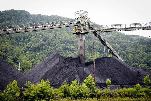 Coal by train tracks, WV