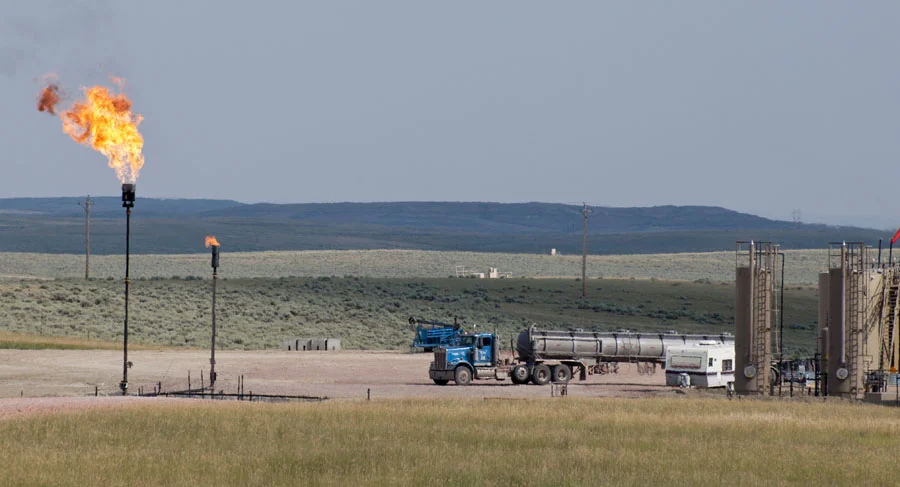 Gas flares, Powder River Basin, WY