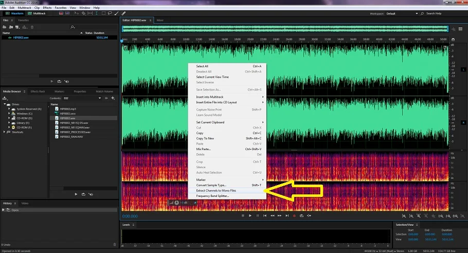 How to split a stereo track into two mono tracks in Audition.
