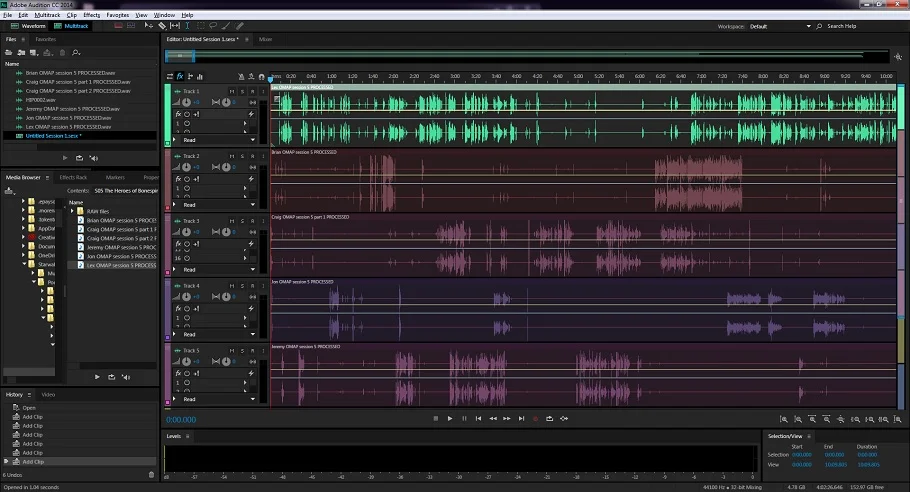 Editing a quintuple-ender actual play podcast with four players.