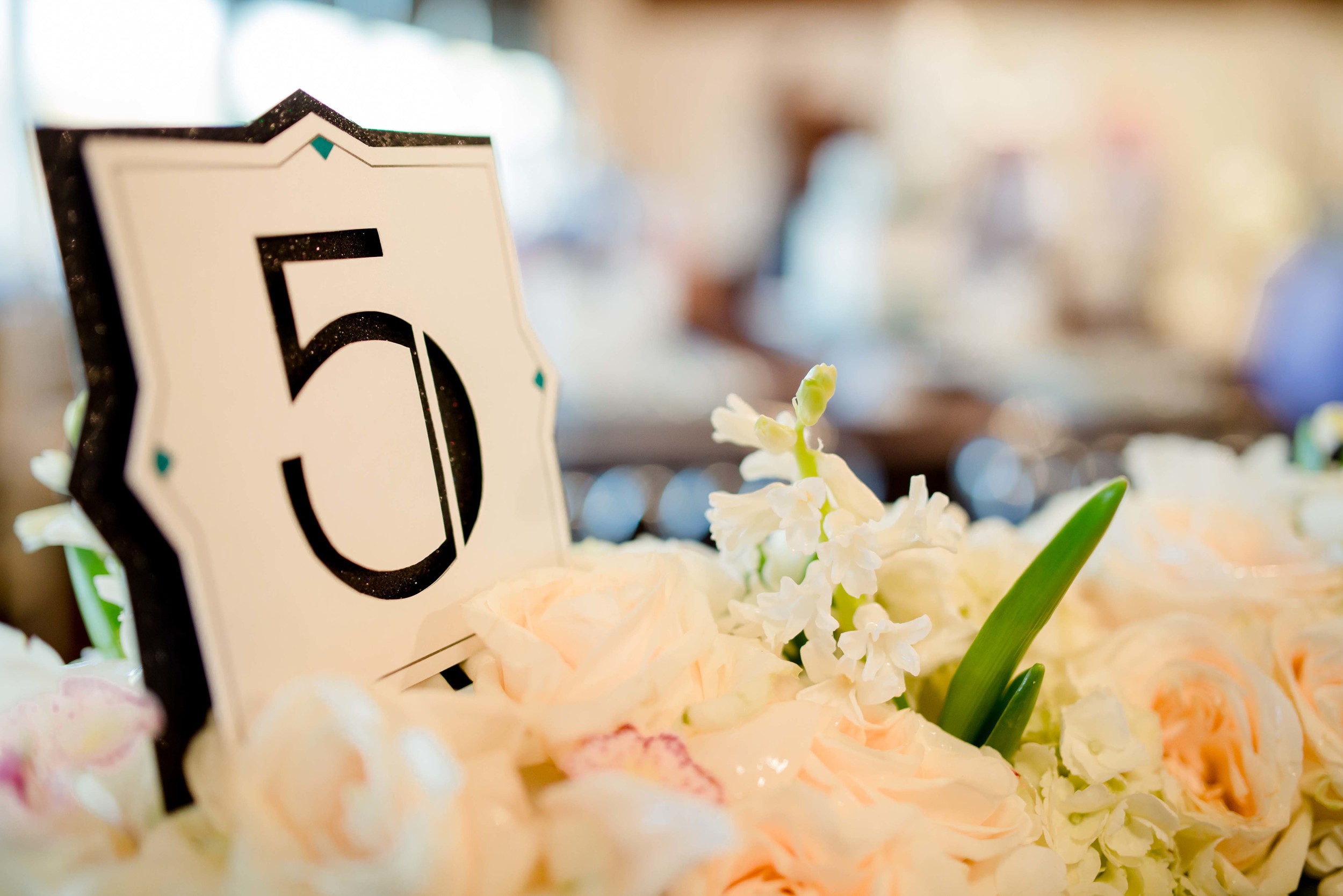Metallic and black glitter art deco table number for A Modern Proposal Event Planning 