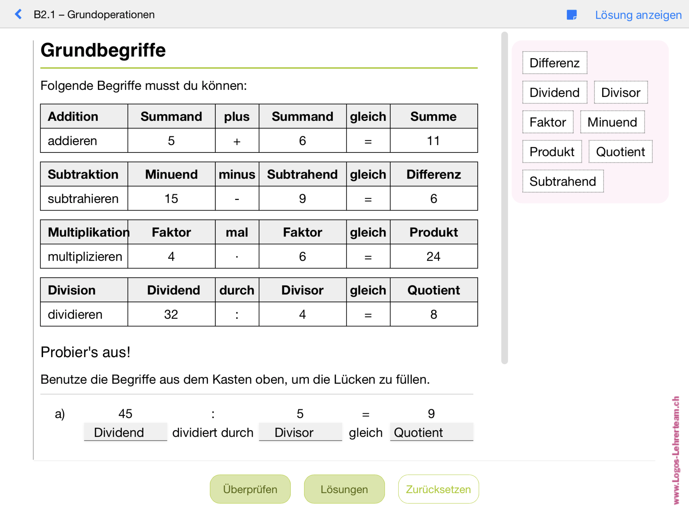 Woche 1, Repetition Grundbegriffe