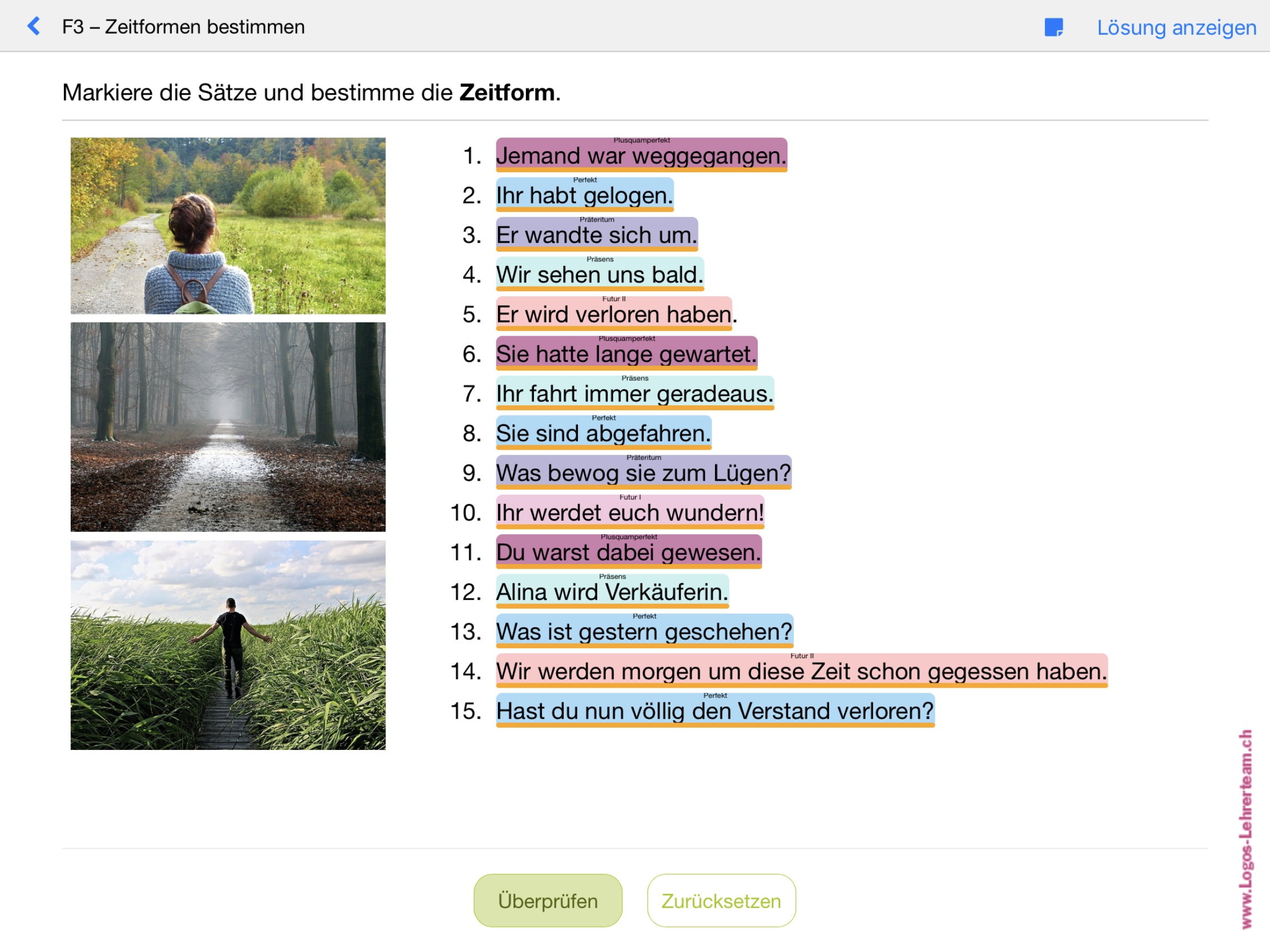 Übung zur Bestimmung der Zeitform