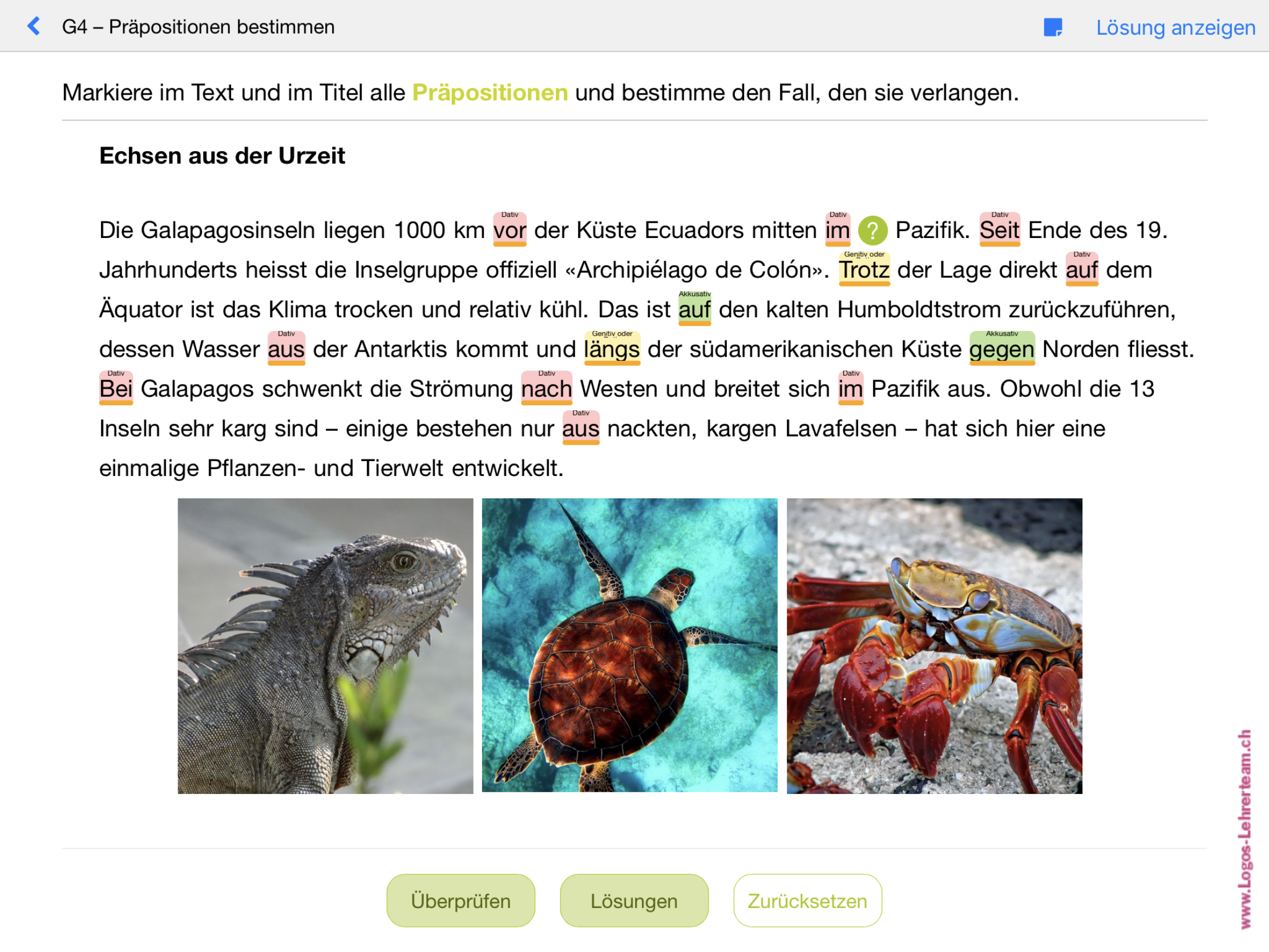 Übung zu den Präpositionen