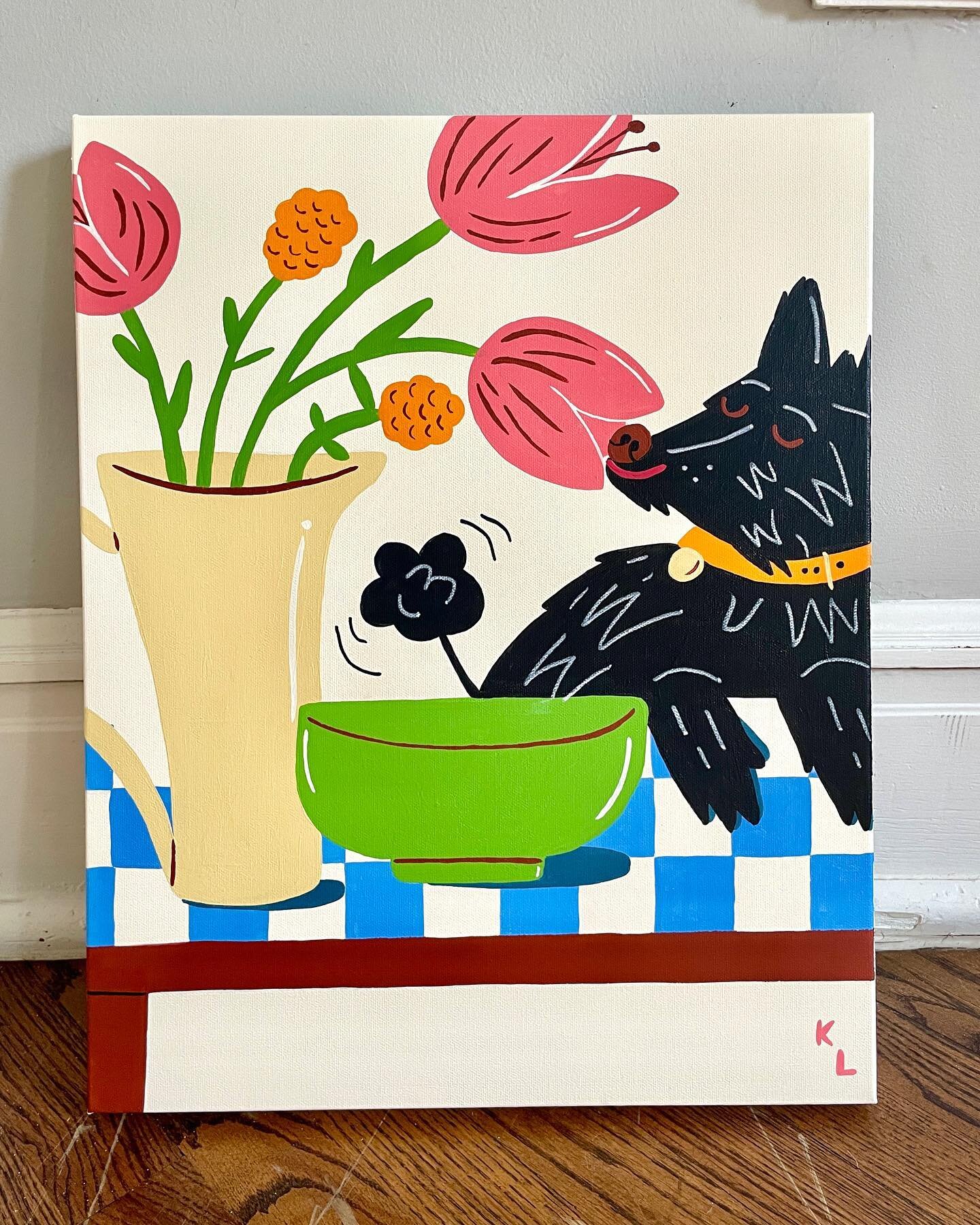 &ldquo;The Little Things&rdquo; and &ldquo;The Green Things&rdquo; are my latest paintings that will be a part of a @verticalgallery group show benefiting @onetailatatime! Show opens August 5th. Swipe to the end for my inspo🌷🐶🍏🐈&zwj;⬛