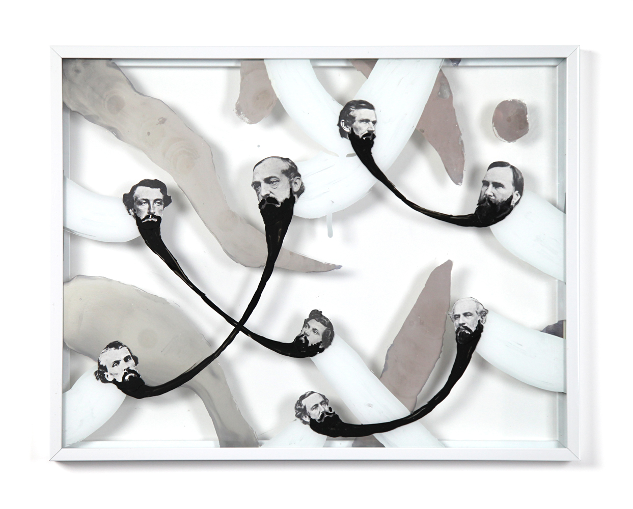   Barbarians 1 , 2013, enamel, silver nitrate and collage on glass 