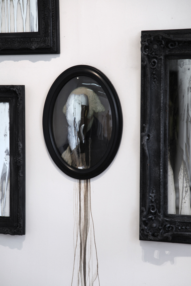 Lost Identity Series, silver nitrate on glass, antique fire treated frame, 2013