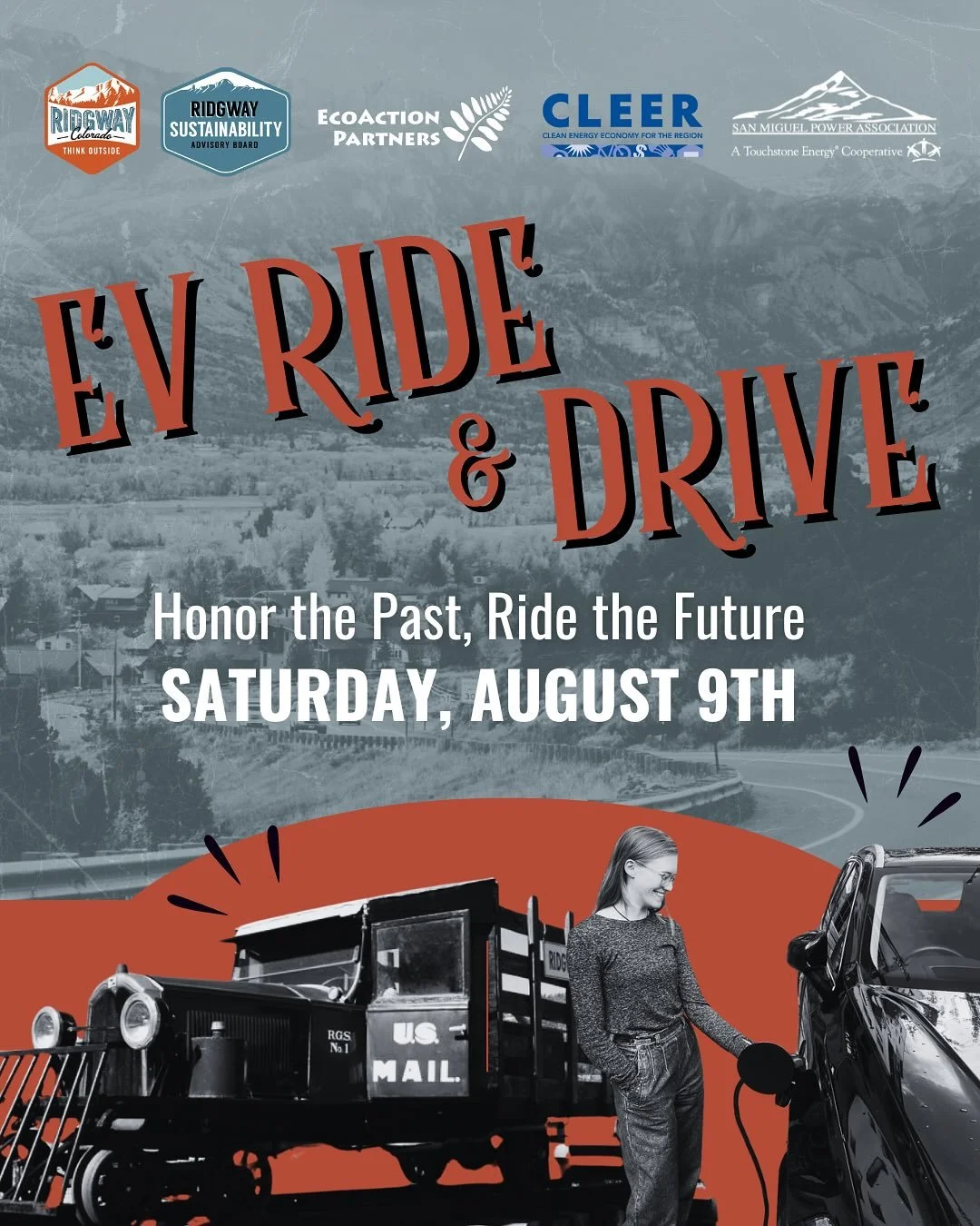 Ridgway&rsquo;s 4th annual EV Ride and Drive event will take place Saturday, August 9th at the Ridgway Railroad and Heritage Museum Parking lot from 10am-2pm. This is an exciting, FREE opportunity to test drive electric vehicles, speak with EV owners