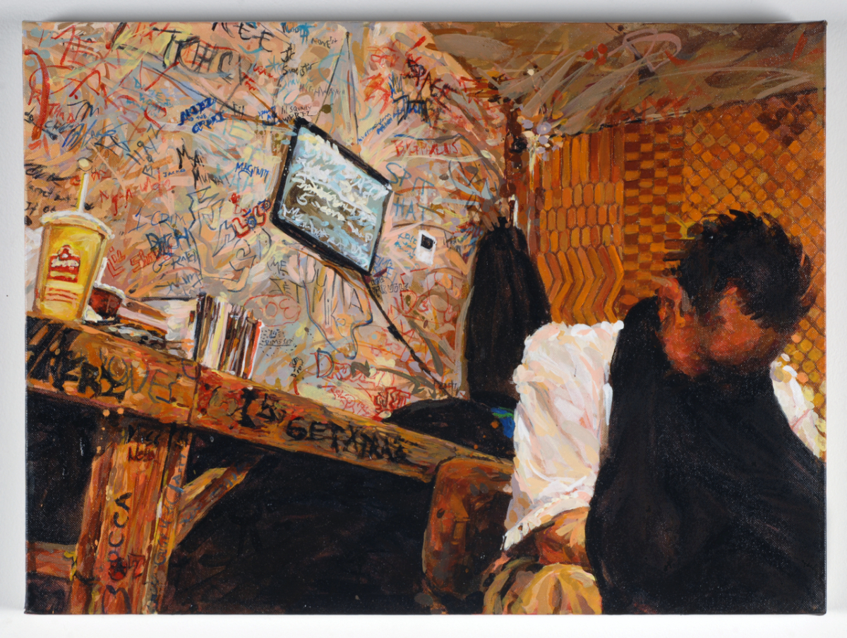 MICHAEL VASQUEZ "Stuck In All This Shit" 2008 acrylic on canvas 18 x 24"