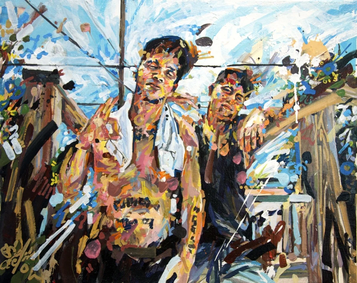 MICHAEL VASQUEZ "Back Yard Snap Shot" 2011 acrylic on canvas 16 x 20"