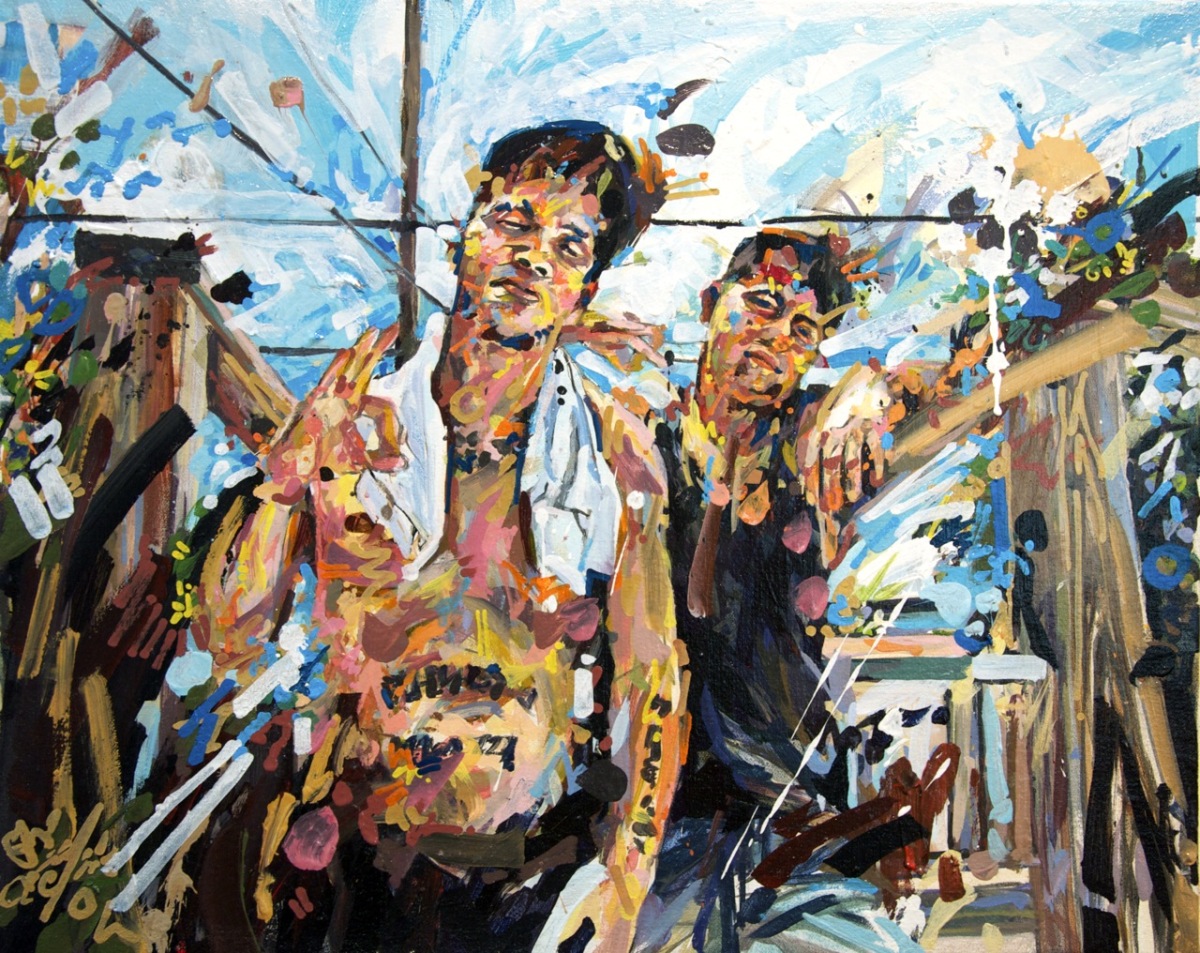  MICHAEL VASQUEZ  "Back Yard Snap Shot" 2011  acrylic on canvas  16 x 20" 