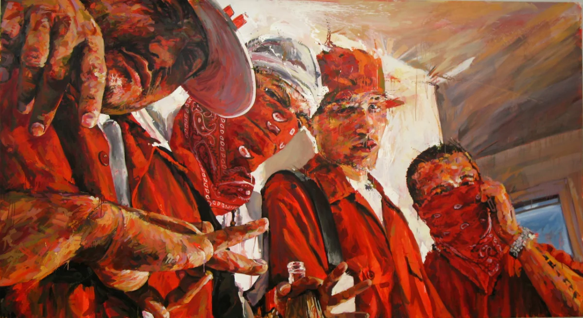 MICHAEL VASQUEZ "The Way They Held It Together" 2007 mixed media on canvas 70 x 105"