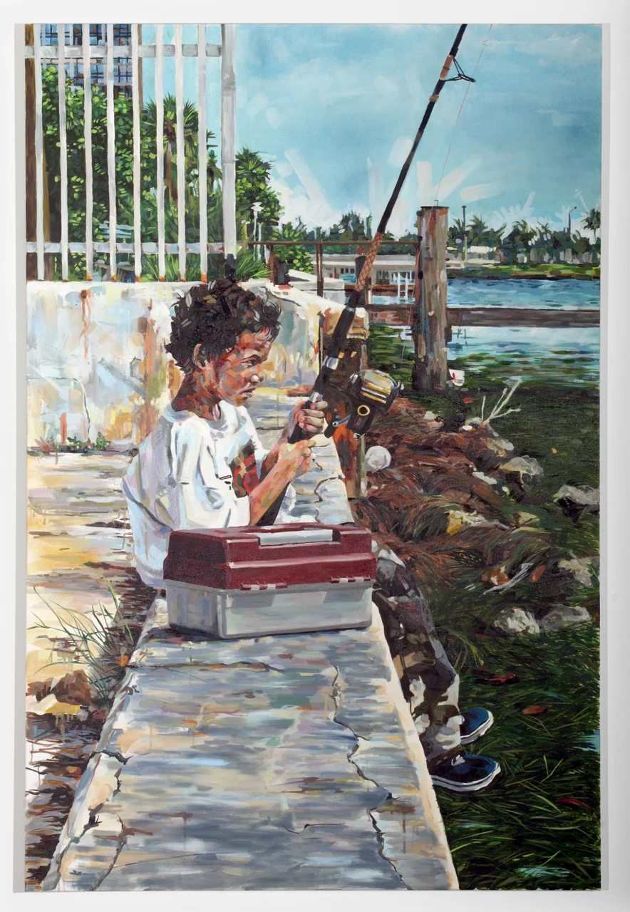MICHAEL VASQUEZ "Fishing With Father" 2006 acrylic and oil on canvas 72 x 48"